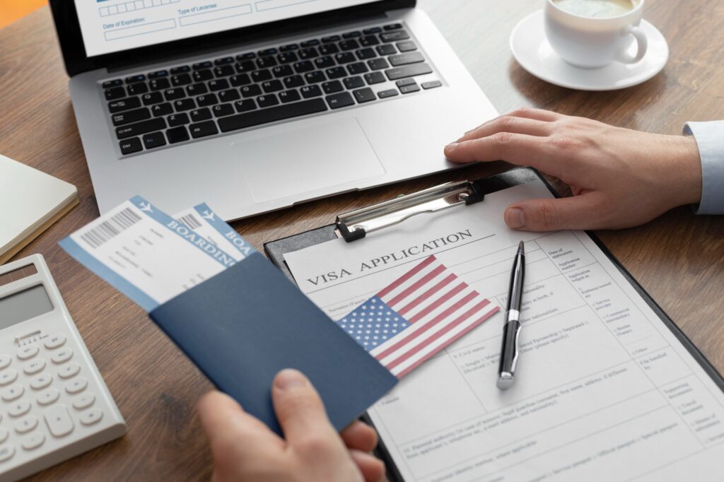 Visa application with American Flag